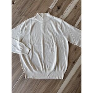 Vintage Samantha Edwards Sweater L Ivory Back Zip Silk Cotton‎ Preppy